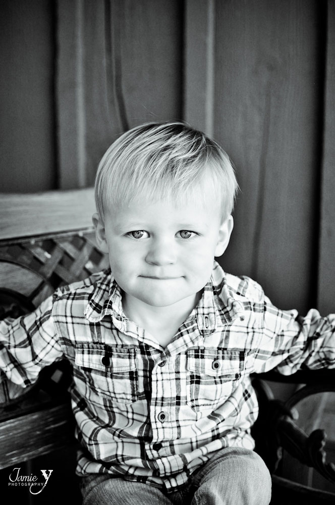 Black and white children's portrait of little boy outdoors in las vegas taken by JamieY Photography.