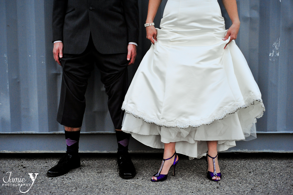 cool wedding picture of bottom half of bride and groom