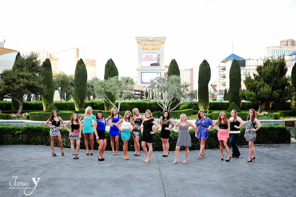 group of bachelorette party girls on the las vegas strip