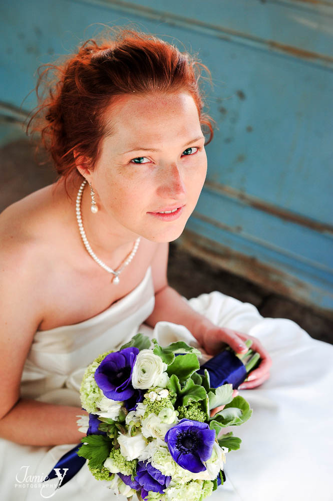 gorgeous close up portrait of bride with red hair