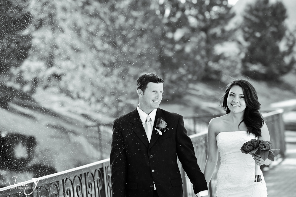 photograph of bride and groom on their wedding day at lake las vegas