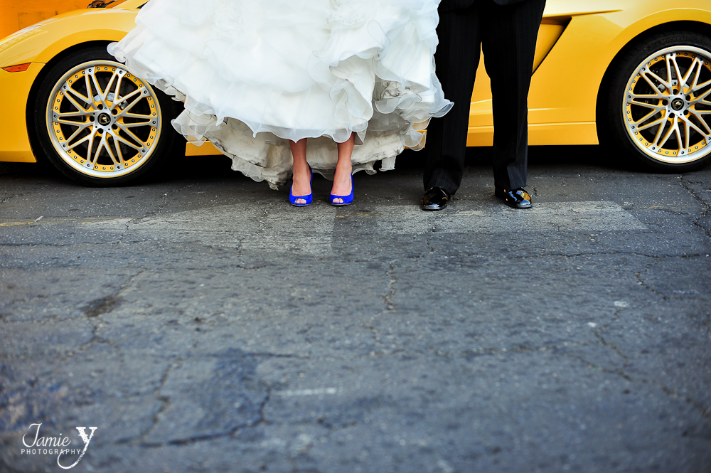 wedding picture with sexy sports car in las vegas