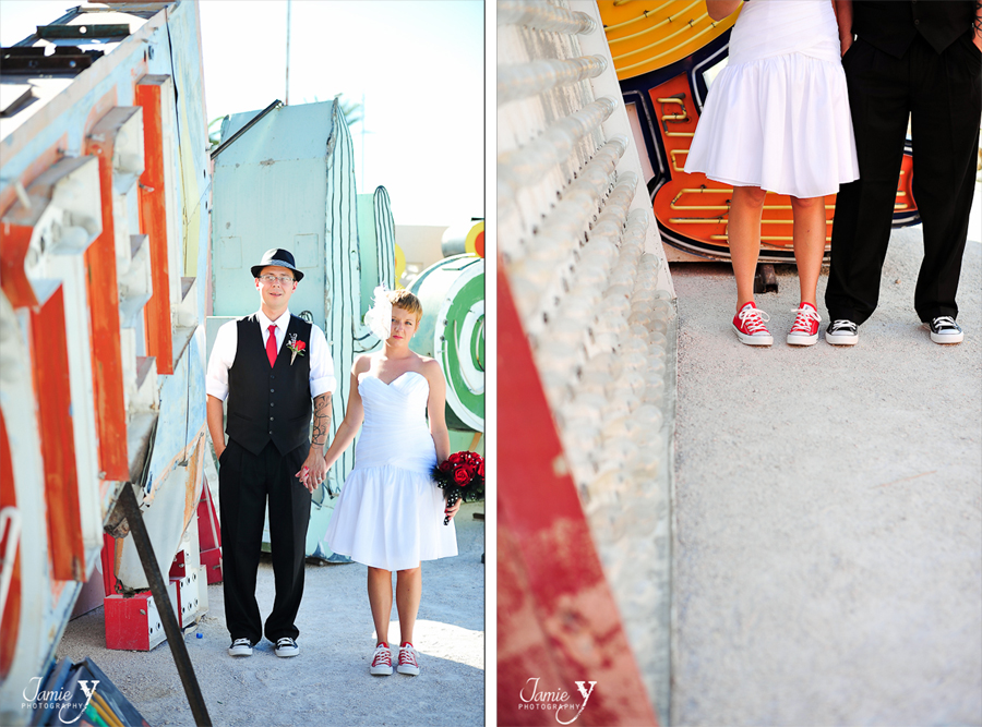 photography of cool bride and groom at the neon boneyard