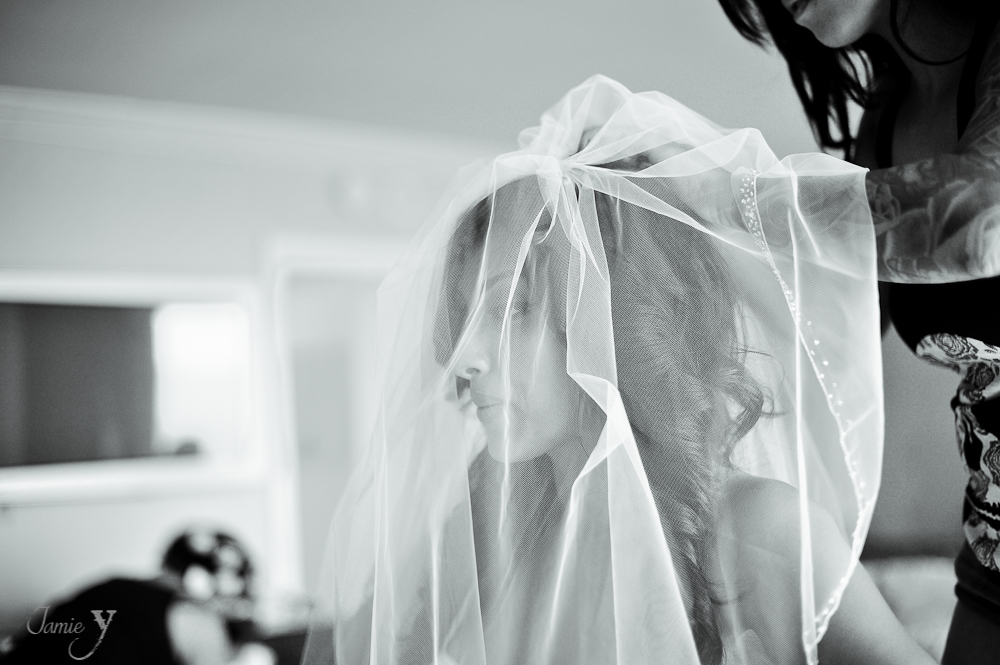 bride with veil covering face at las vegas destination wedding