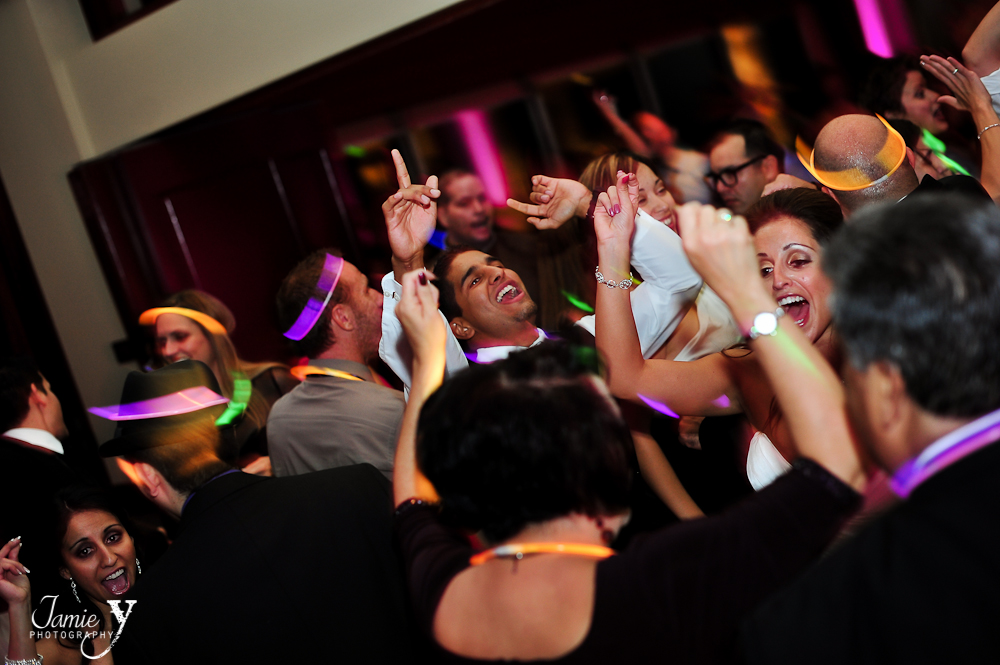 wedding reception with glow necklaces