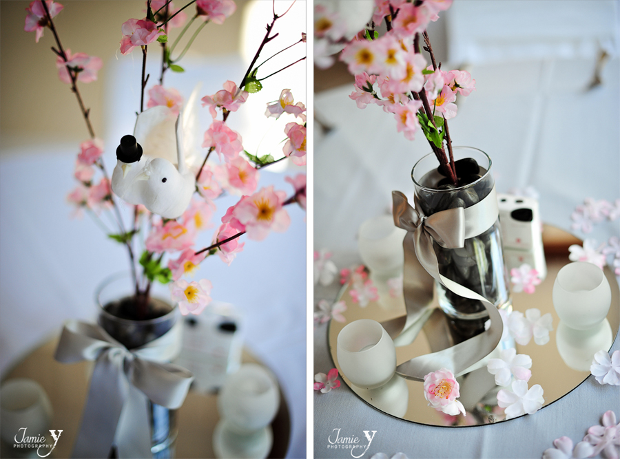 love bird and cherry blossom themed wedding decor