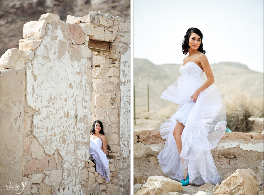 trash the dress at rhyolite ghost town in nevada