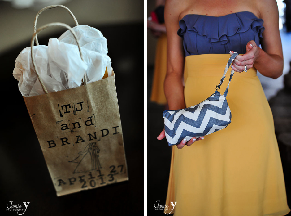 bridesmaid gift grey and white chevron purse