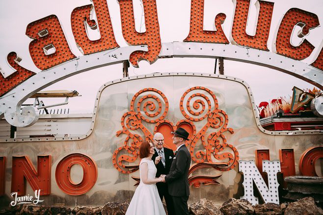 Vintage 50’s Elopement | Neon Museum | Evelyn & Jean-Luc