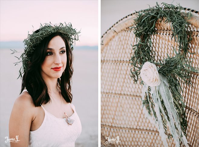 bride in boho floral crown