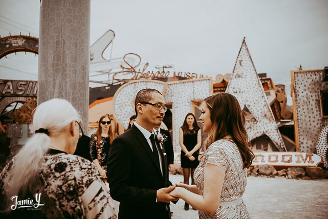 Small Wedding Ceremony North Lot Neon Museum | Katie & Kisong