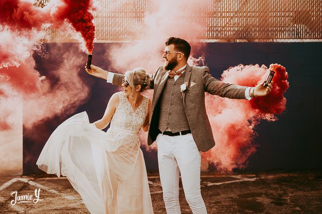 Smoke Bomb Wedding Photography