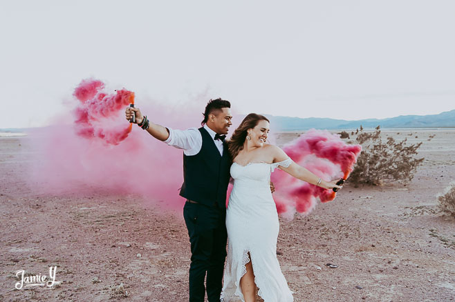 Dry Lake Bed Smoke Bomb Wedding | Kim & Tanimo