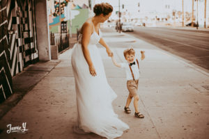 mom and son on wedding day