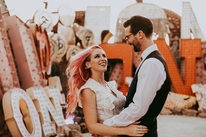 pink haired bride