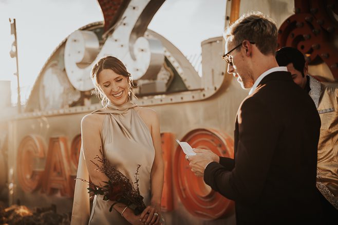 Moody Wedding Photos Vow Renewal at neon museum with elvis