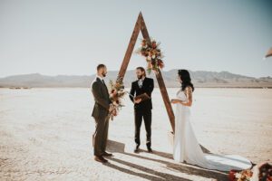 wedding ceremony at dry lake bed in las vegas