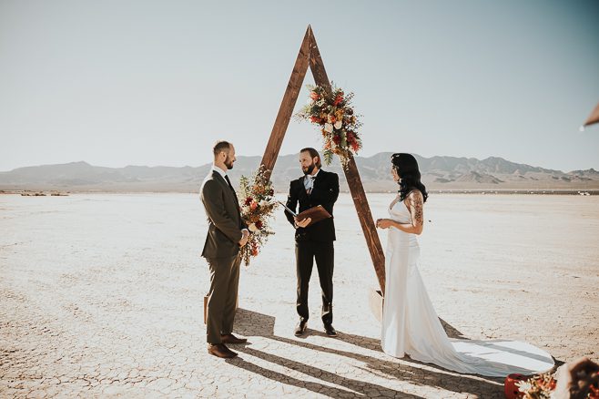 wedding ceremony at dry lake bed in las vegas