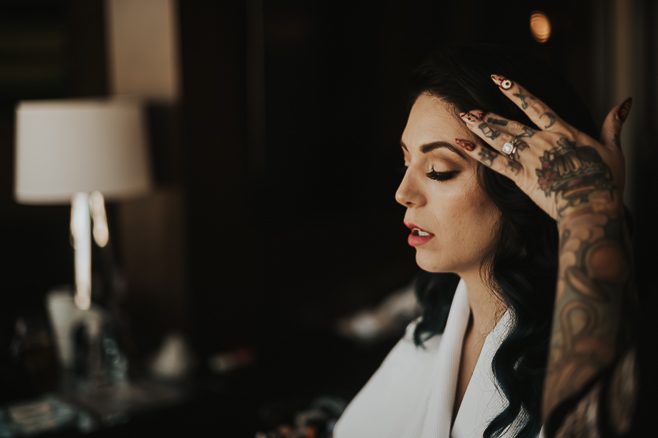 bride in las vegas getting hair and makeup done