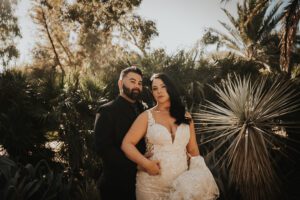 bride and groom portrait at springs preserve las vegas outside in garden
