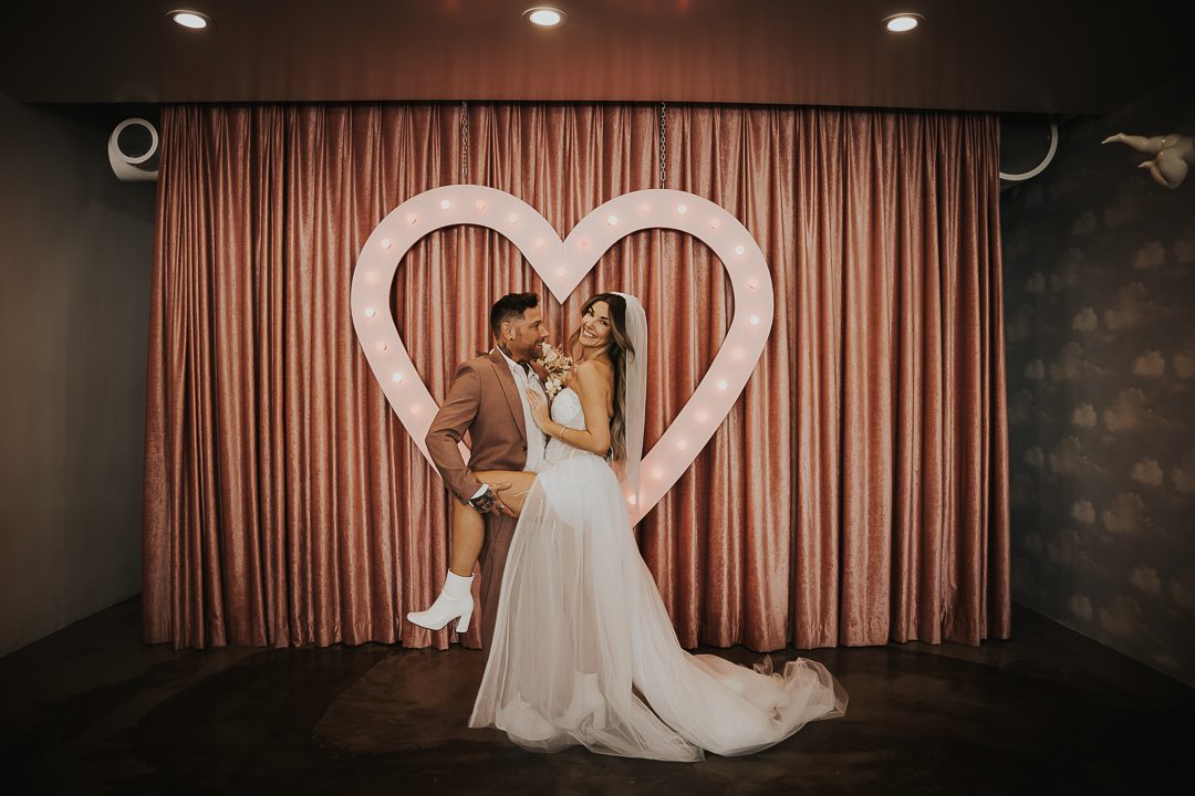 bride and groom at sure thing chapel