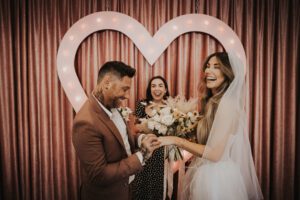 bride and groom at sure thing chapel