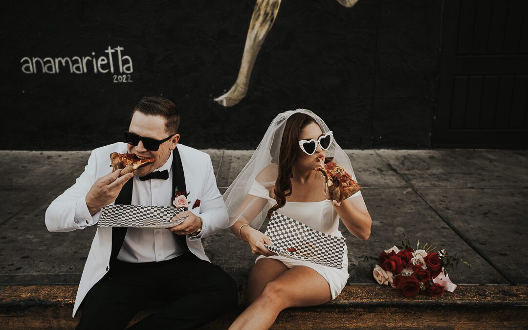 Molly & Ryan’s Epic Downtown Vegas Wedding With Pizza, Neon & Party Vibes