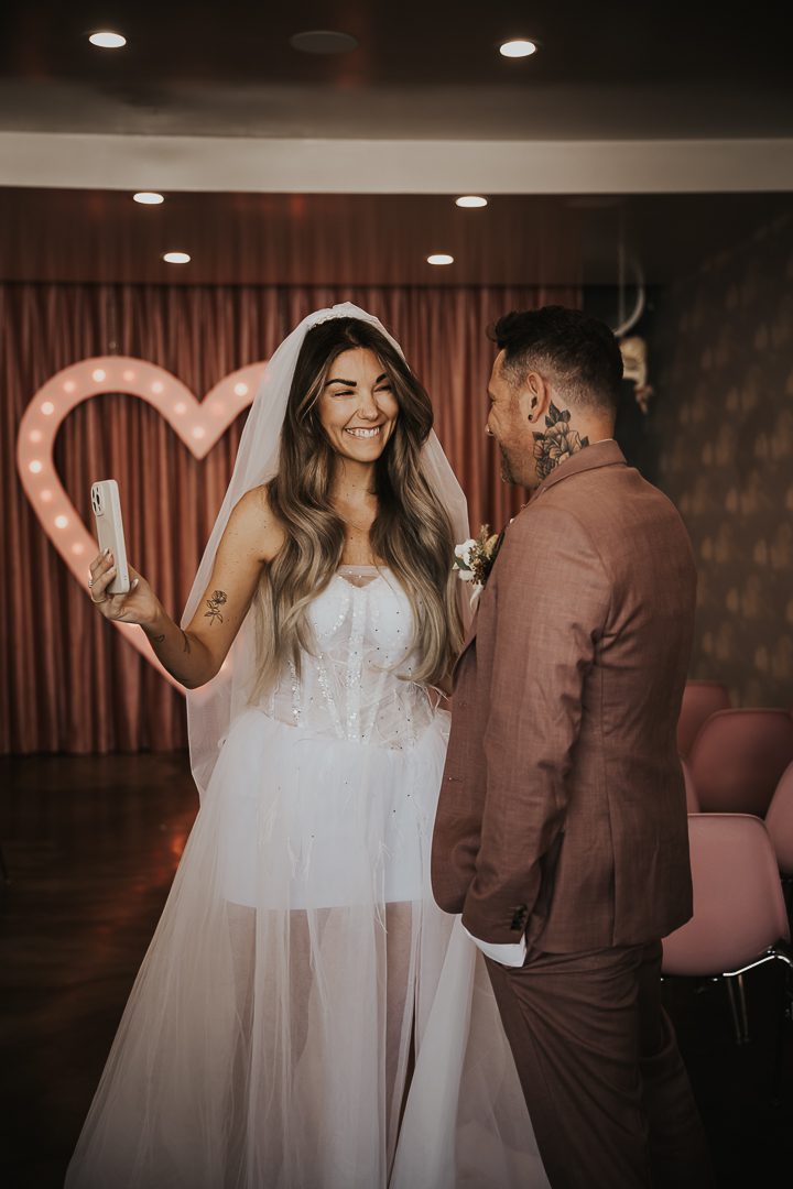 bride and groom at sure thing chapel