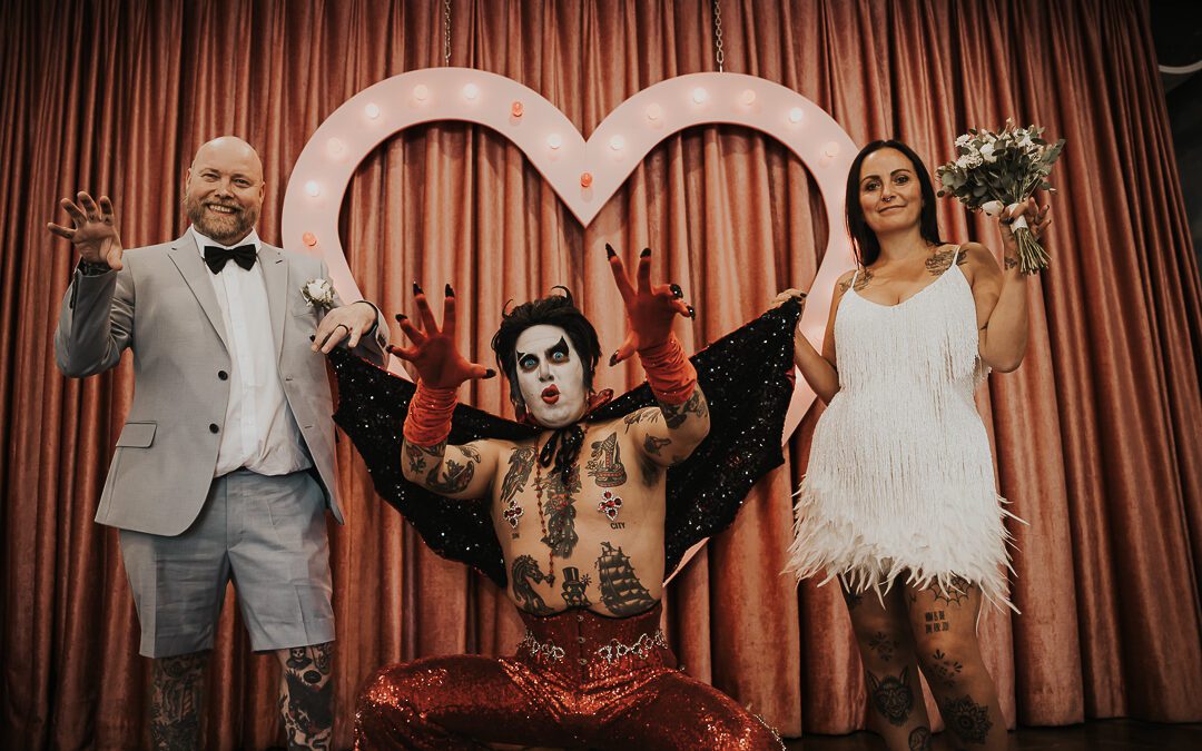 A Rock ’n’ Roll Sure Thing Chapel Wedding with Hellvis Officiating | Naomi & Gary