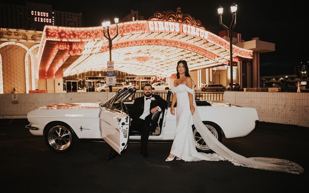 Downtown Las Vegas Elopement | Vintage Car Photos and Circus Circus at Night